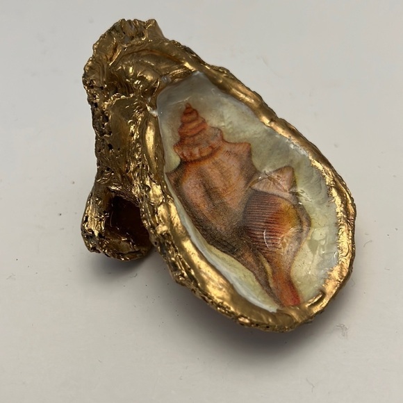 Handmade Oyster Art Shell Trinket Vanity Ring Dish - Picture 3 of 5